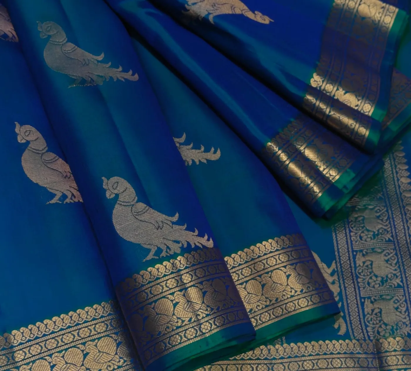 Blue Woven Kanchipuram Soft Silk Saree
